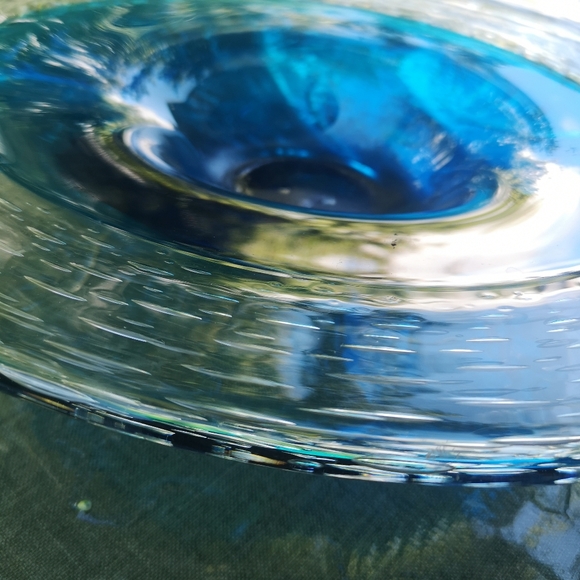 Blue Clear Air Infused Art Glass 17” Decorative Drop Shape Bowl/ Centerpiece - Picture 3 of 8